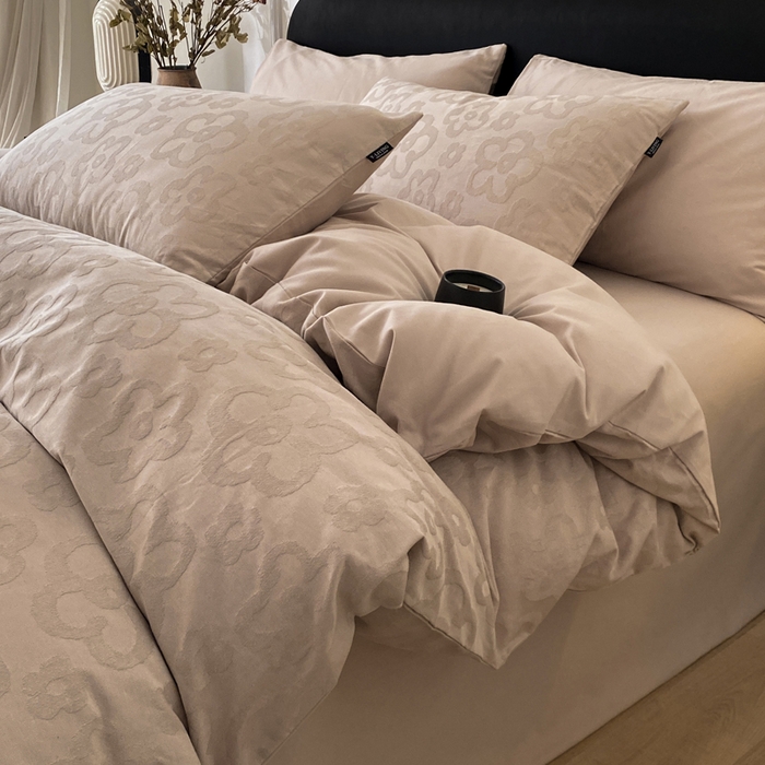 91家纺网 家纺一手货源 找家纺 宜代光年 2025新款厚织全棉大提花系列四件套 朵朵-浅粉