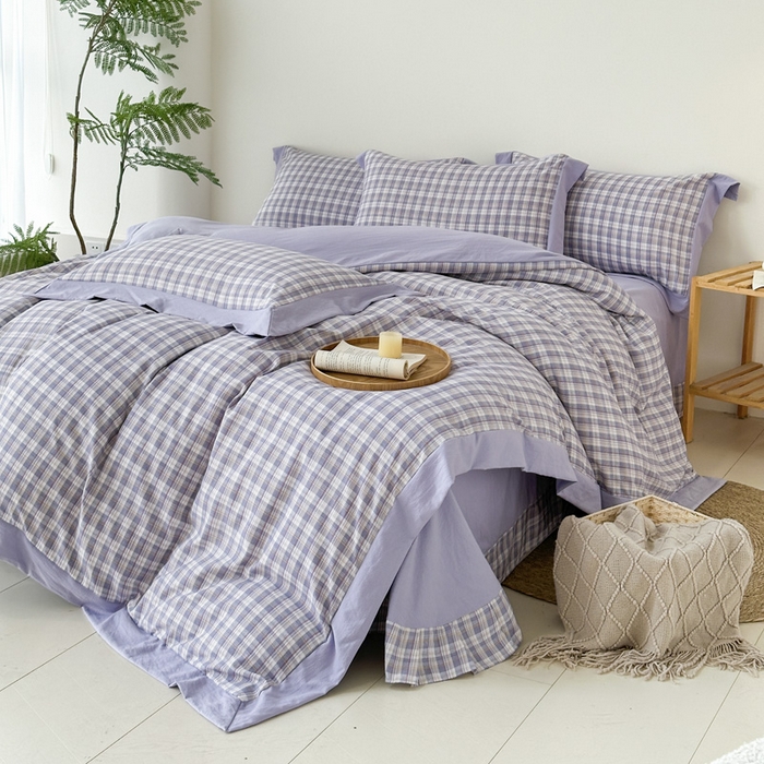 91家纺网 家纺一手货源 找家纺 雨田家纺 2025新款A类汉麻双层纱四件套 紫郁