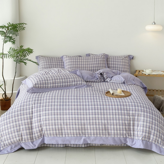 91家纺网 家纺一手货源 找家纺 雨田家纺 2025新款A类汉麻双层纱四件套 紫郁