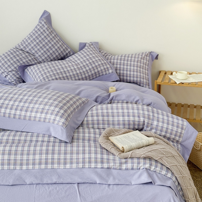 91家纺网 家纺一手货源 找家纺 雨田家纺 2025新款A类汉麻双层纱四件套 紫郁