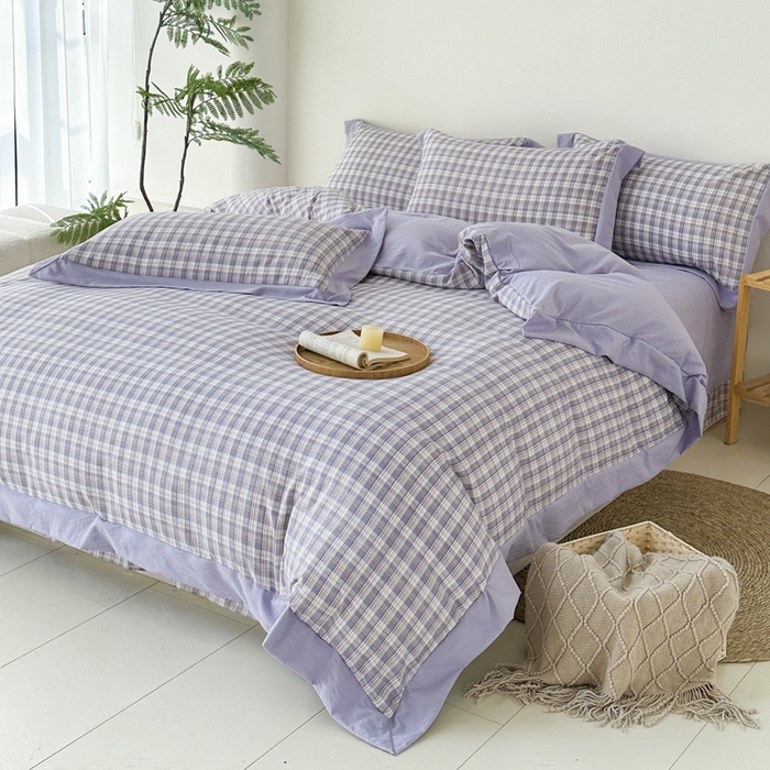 91家纺网 家纺一手货源 找家纺 雨田家纺 2025新款A类汉麻双层纱四件套 紫郁