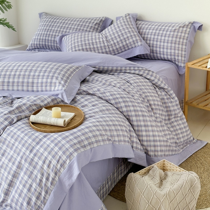 91家纺网 家纺一手货源 找家纺 雨田家纺 2025新款A类汉麻双层纱四件套 紫郁