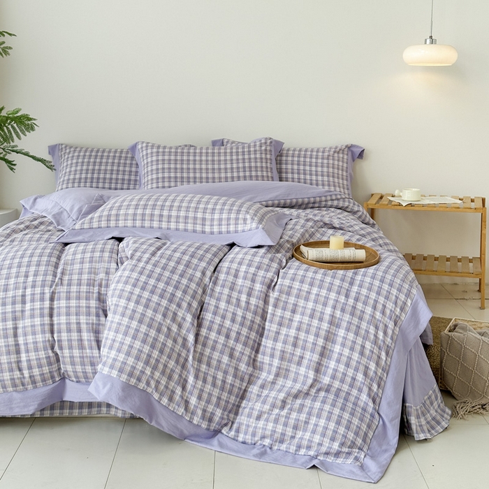 91家纺网 家纺一手货源 找家纺 雨田家纺 2025新款A类汉麻双层纱四件套 紫郁