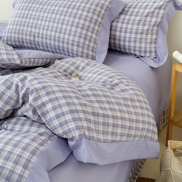 91家纺网 家纺一手货源 找家纺 雨田家纺 2025新款A类汉麻双层纱四件套 紫郁