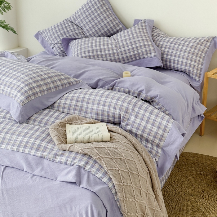 91家纺网 家纺一手货源 找家纺 雨田家纺 2025新款A类汉麻双层纱四件套 紫郁