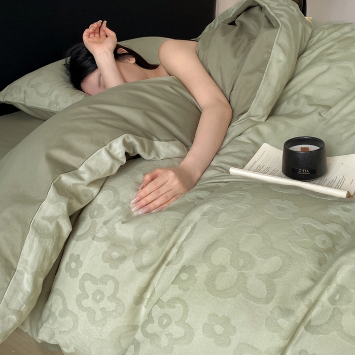 91家纺网 家纺一手货源 找家纺 宜代光年 2025新款厚织全棉大提花系列四件套 朵朵-浅绿