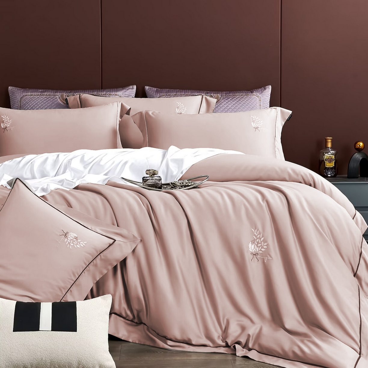 91家纺网 家纺一手货源 找家纺 玖玖爱家纺 2025新款天丝棉磨毛四件套-安雅 安雅-烟粉