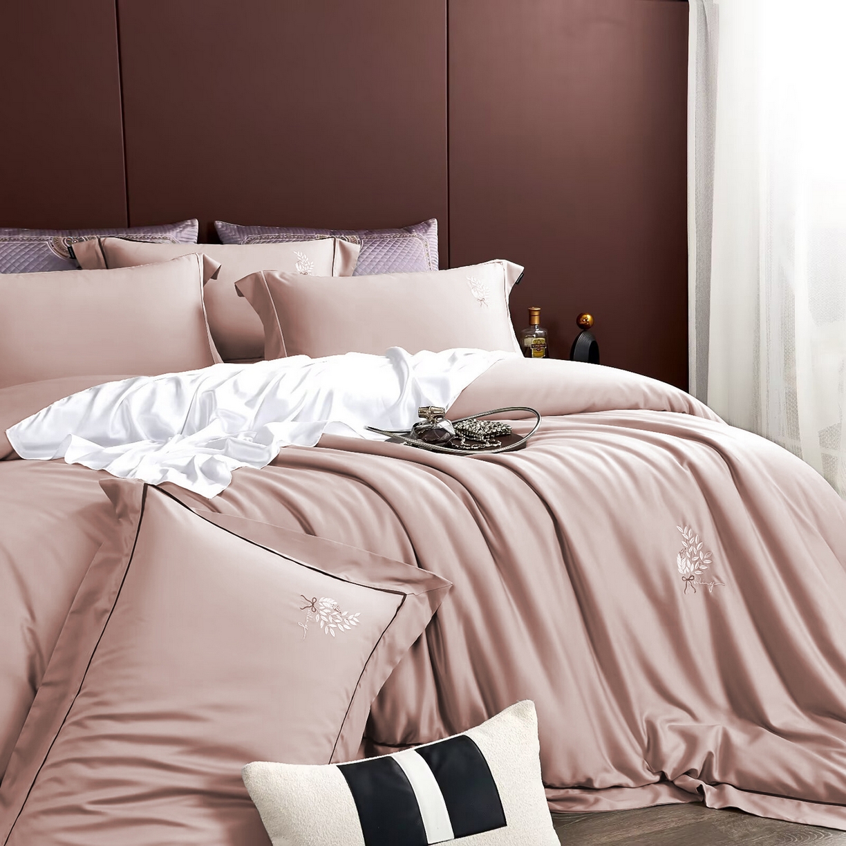 91家纺网 家纺一手货源 找家纺 玖玖爱家纺 2025新款天丝棉磨毛四件套-安雅 安雅-烟粉