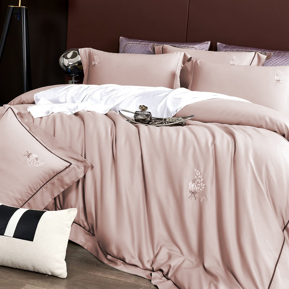 91家纺网 家纺一手货源 找家纺 玖玖爱家纺 2025新款天丝棉磨毛四件套-安雅 安雅-烟粉