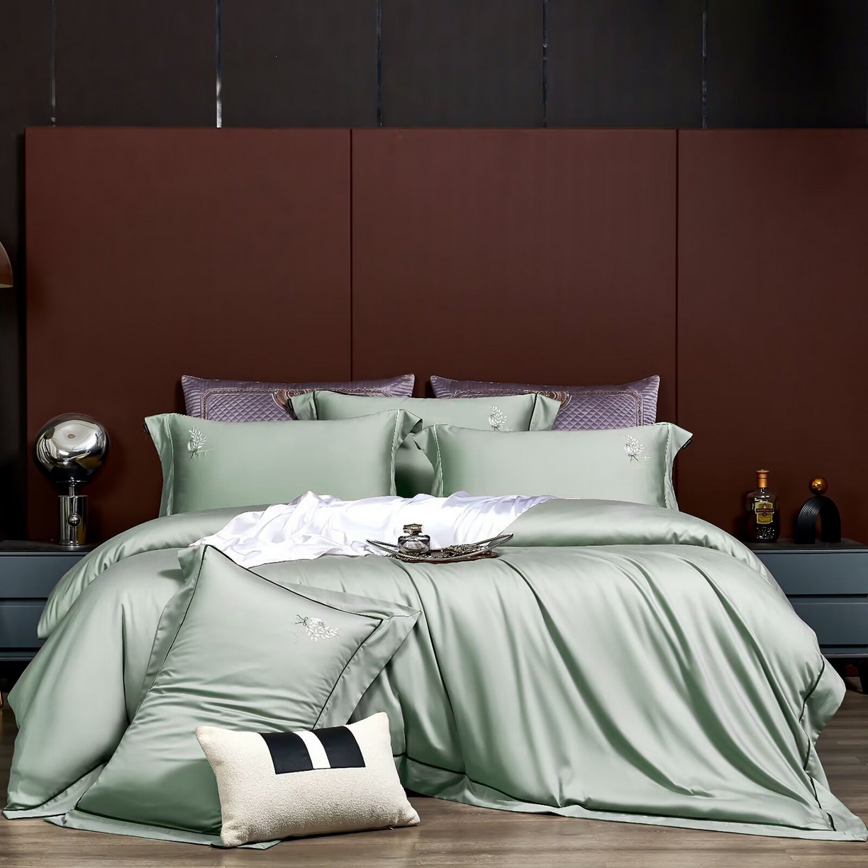 玖玖爱家纺 2025新款天丝棉磨毛四件套-安雅 安雅-银河绿