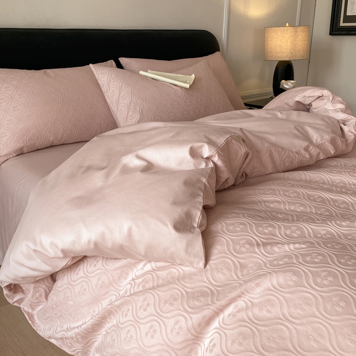 宜代光年 2025新款厚织全棉大提花系列四件套 复古樱桃-浅粉