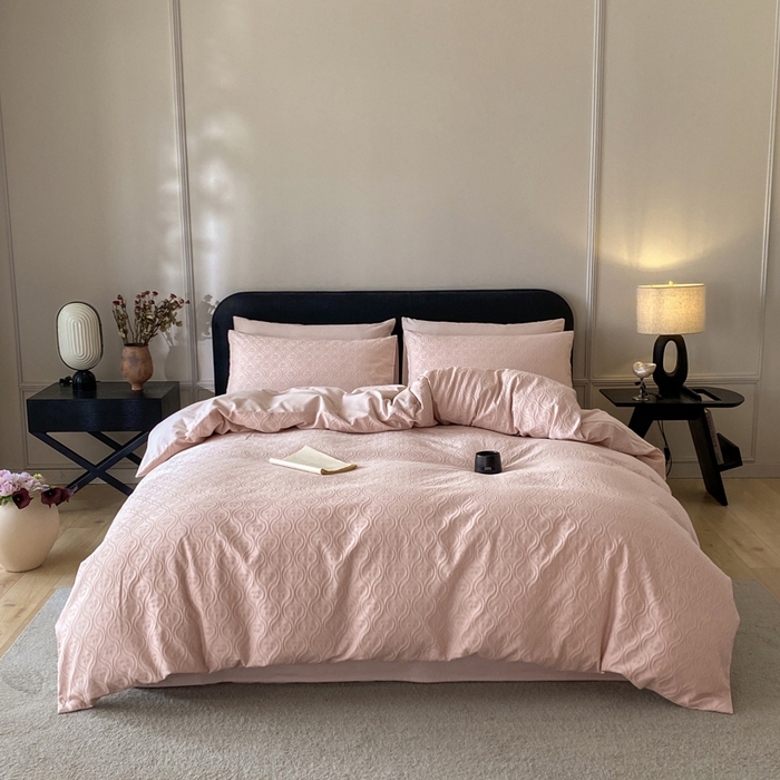 91家纺网 家纺一手货源 找家纺 宜代光年 2025新款厚织全棉大提花系列四件套 复古樱桃-浅粉