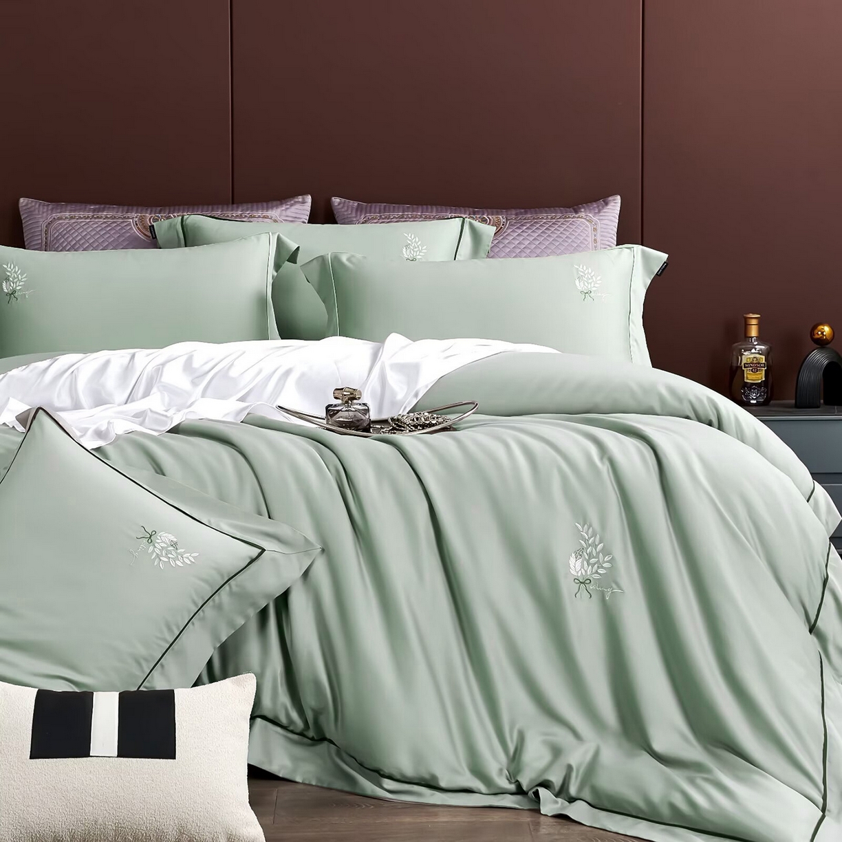 91家纺网 家纺一手货源 找家纺 玖玖爱家纺 2025新款天丝棉磨毛四件套-安雅 安雅-银河绿