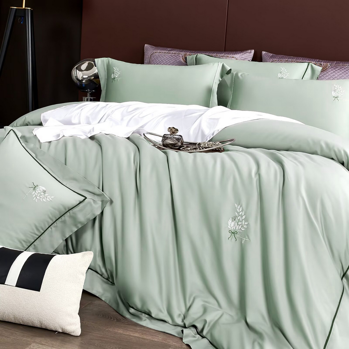 91家纺网 家纺一手货源 找家纺 玖玖爱家纺 2025新款天丝棉磨毛四件套-安雅 安雅-银河绿