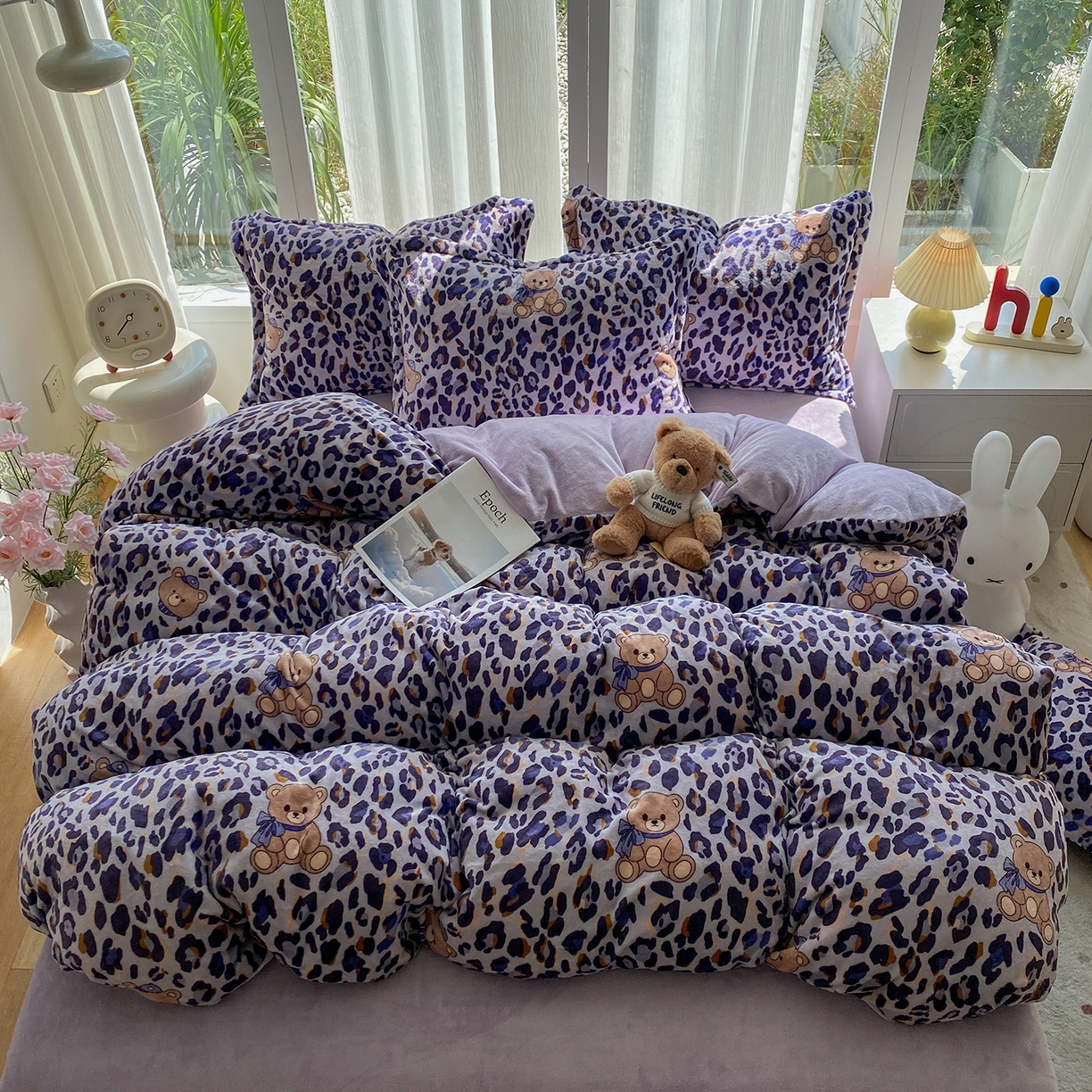 91家纺网 家纺一手货源 找家纺 梵克保罗 2025新款A类高克重牛奶绒印花四件套（包含买家秀） 豹纹小熊