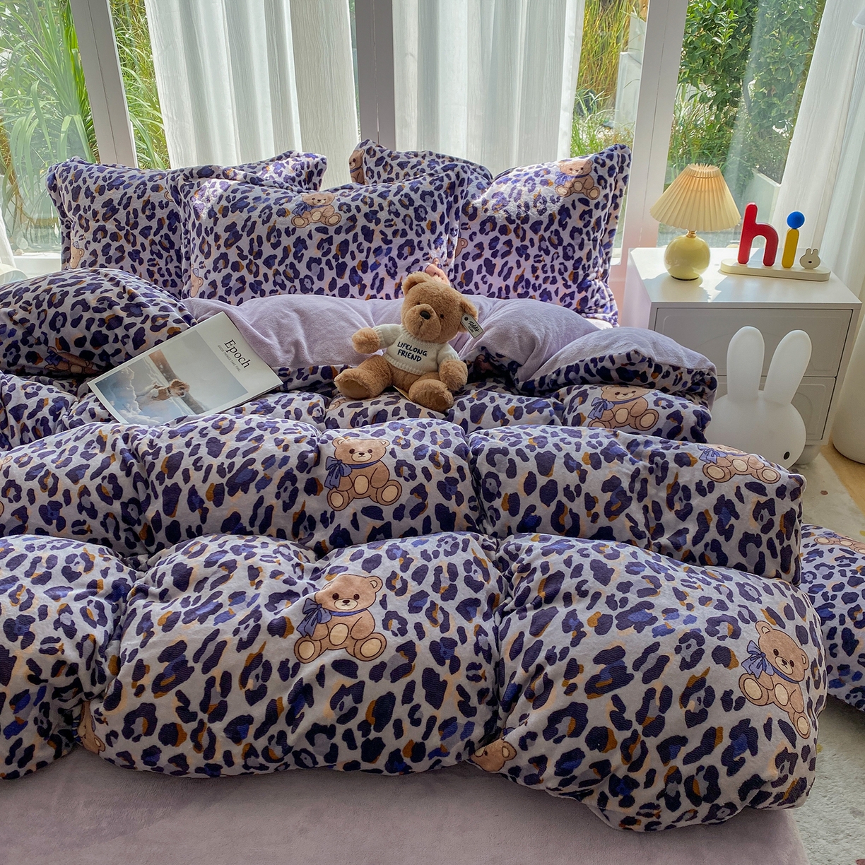 91家纺网 家纺一手货源 找家纺 梵克保罗 2025新款A类高克重牛奶绒印花四件套（包含买家秀） 豹纹小熊