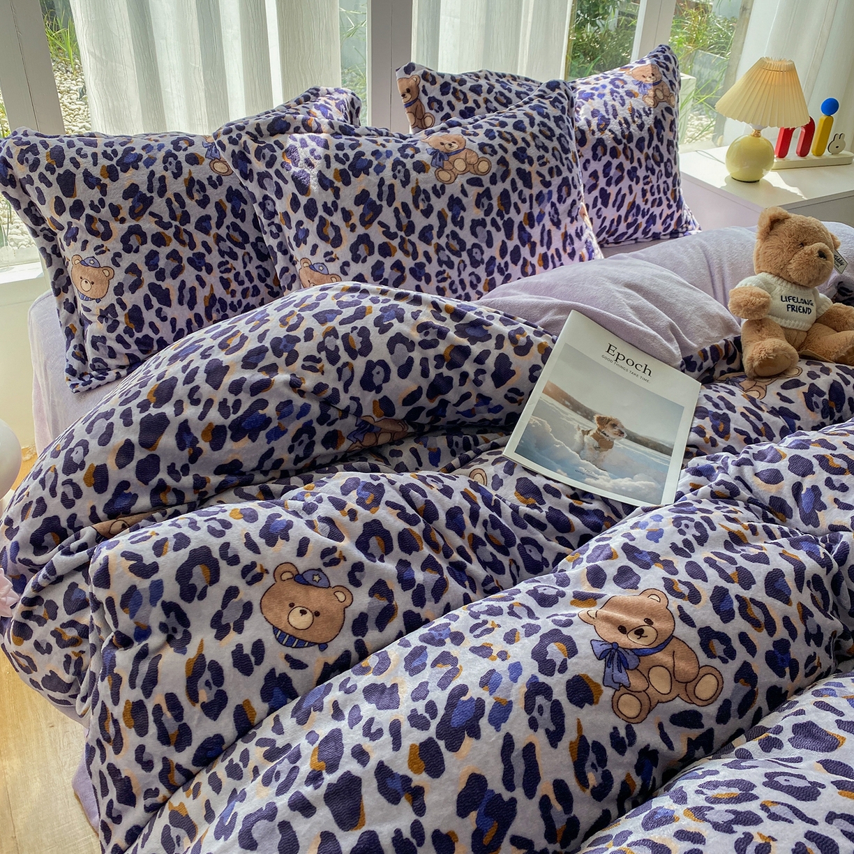 91家纺网 家纺一手货源 找家纺 梵克保罗 2025新款A类高克重牛奶绒印花四件套（包含买家秀） 豹纹小熊