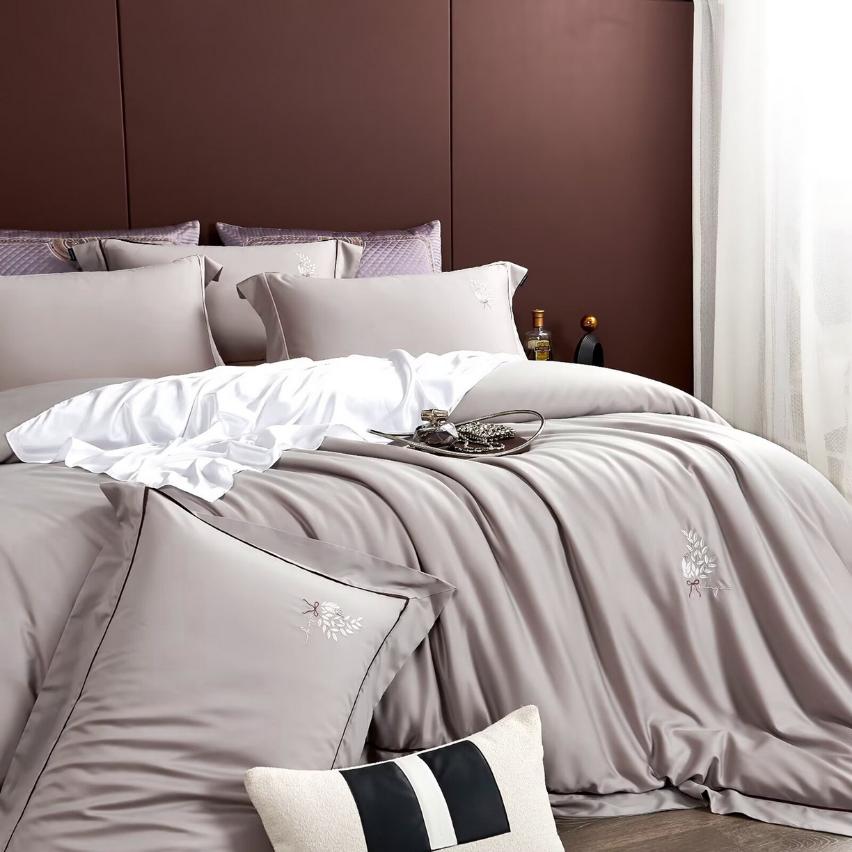 91家纺网 家纺一手货源 找家纺 玖玖爱家纺 2025新款天丝棉磨毛四件套-安雅 安雅-云紫