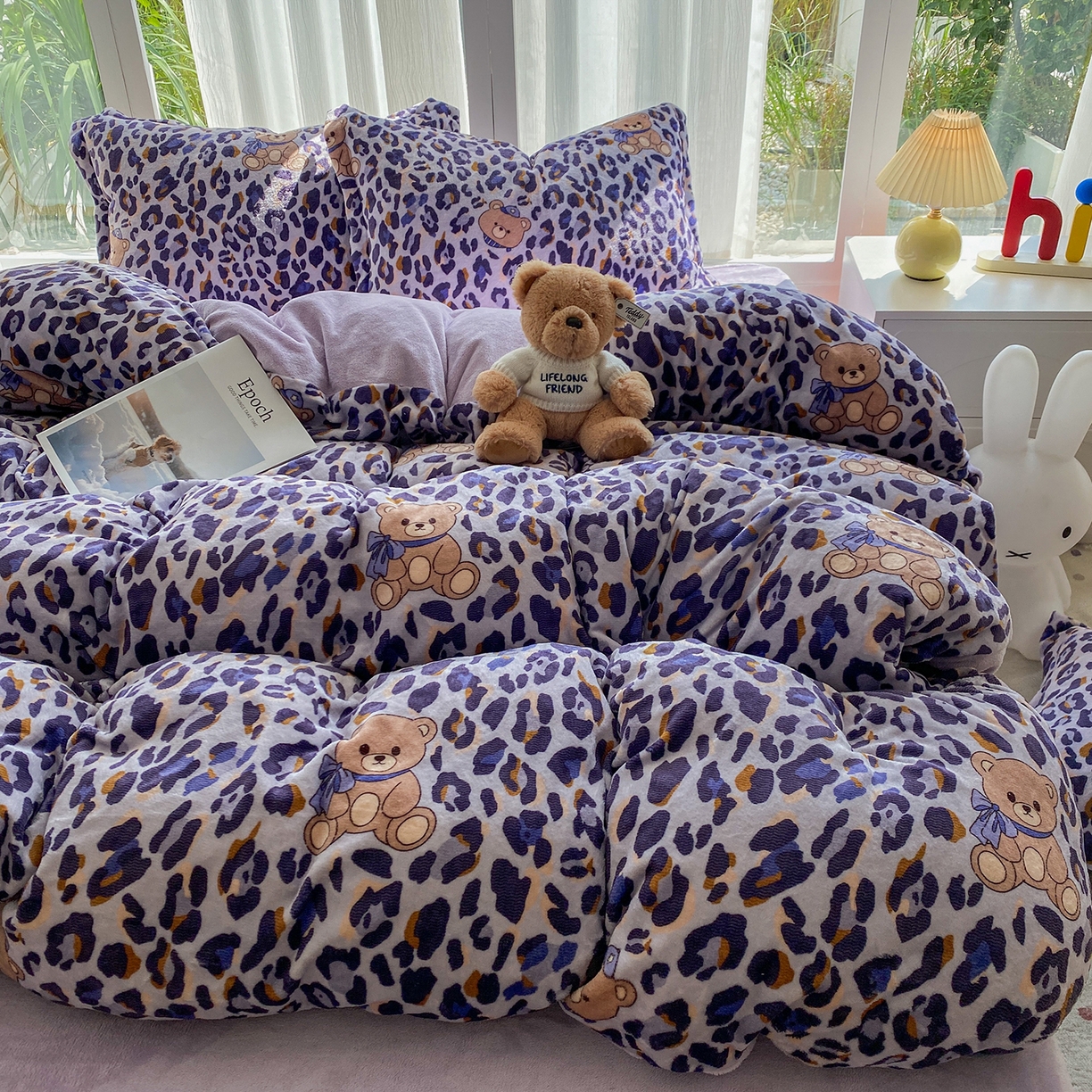 91家纺网 家纺一手货源 找家纺 梵克保罗 2025新款A类高克重牛奶绒印花四件套（包含买家秀） 豹纹小熊