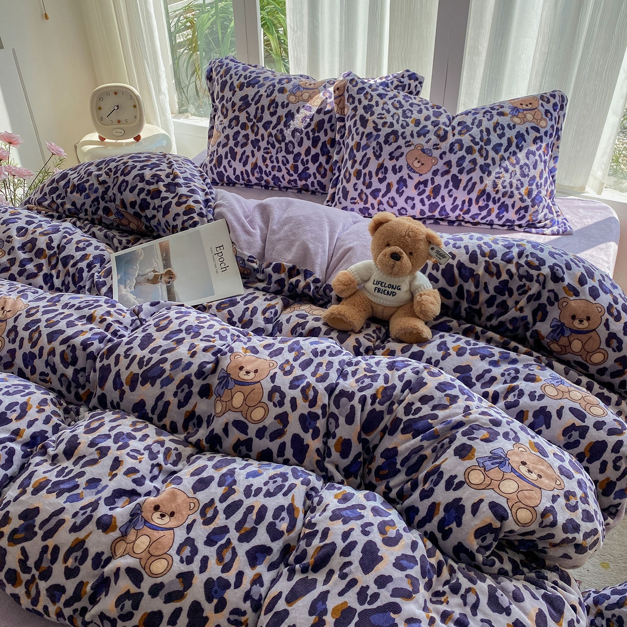 91家纺网 家纺一手货源 找家纺 梵克保罗 2025新款A类高克重牛奶绒印花四件套（包含买家秀） 豹纹小熊