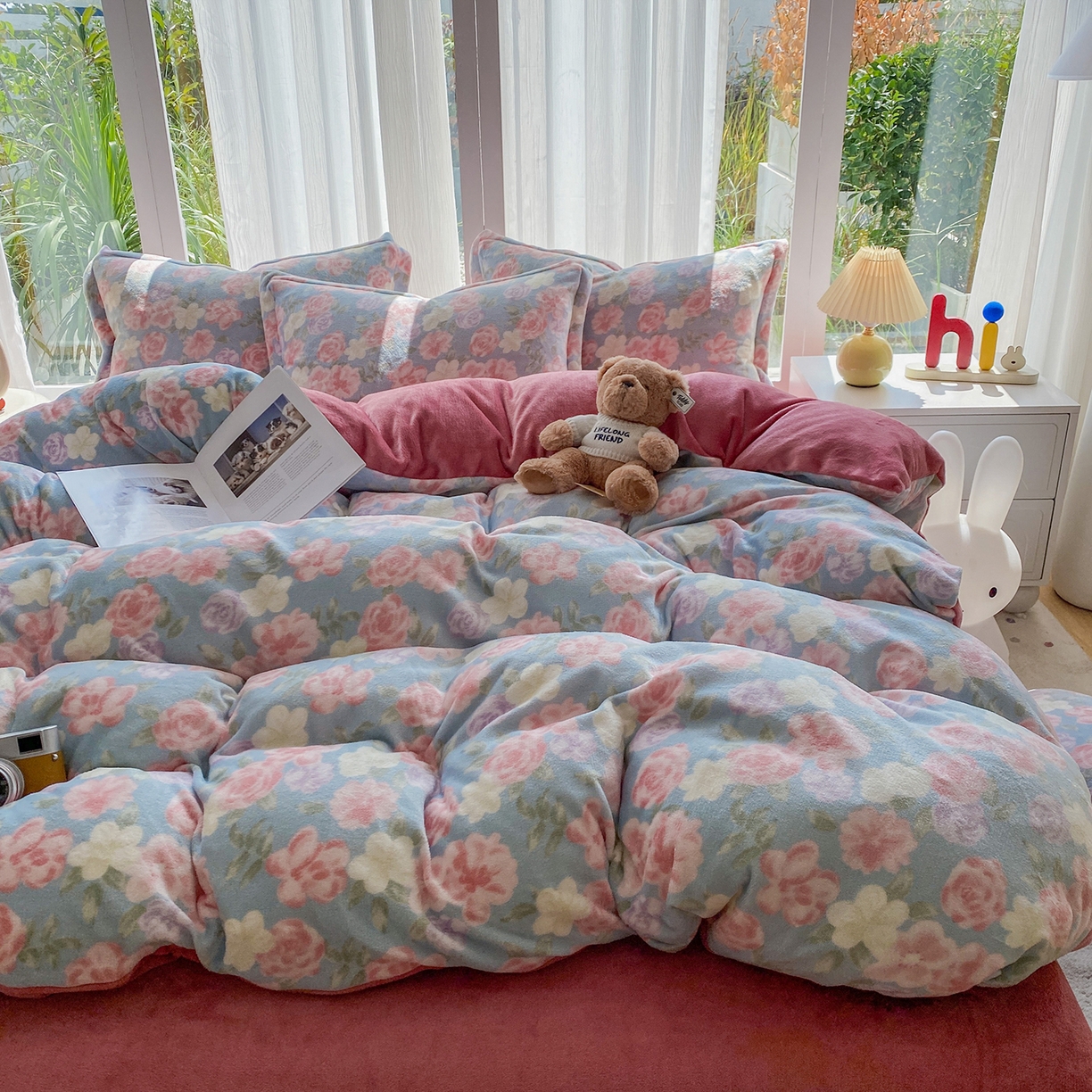 91家纺网 家纺一手货源 找家纺 梵克保罗 2025新款A类高克重牛奶绒印花四件套（包含买家秀） 春色兰