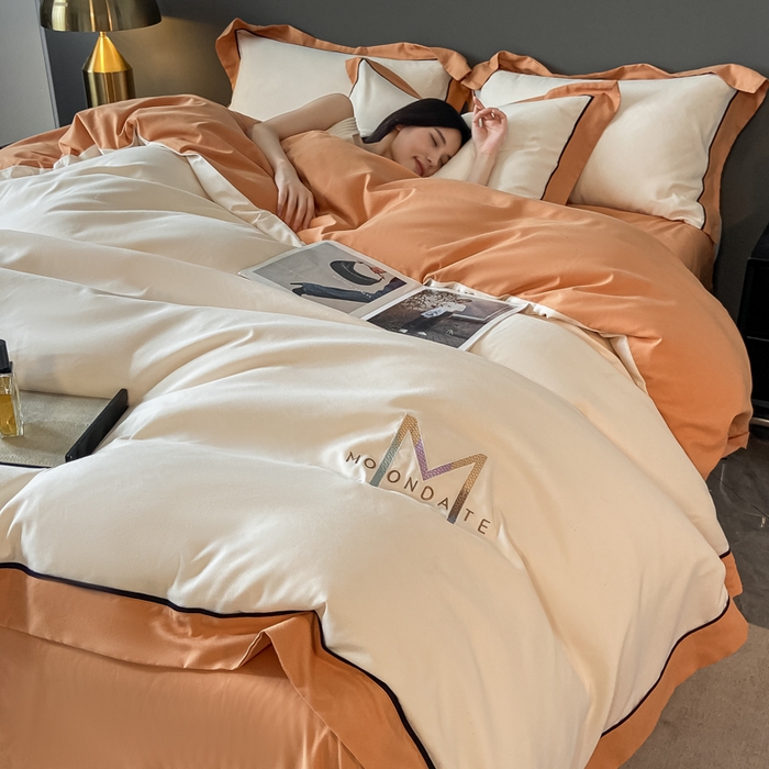 91家纺网 家纺一手货源 找家纺 遇见家居生活馆 2023新款亲肤棉磨毛刺绣四件套 玛利亚-奶昔白