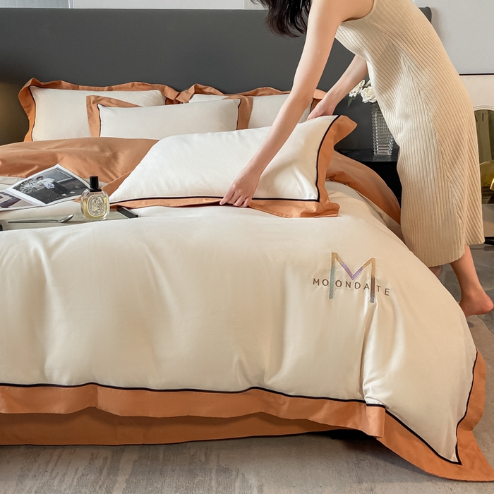 91家纺网 家纺一手货源 找家纺 遇见家居生活馆 2023新款亲肤棉磨毛刺绣四件套 玛利亚-奶昔白