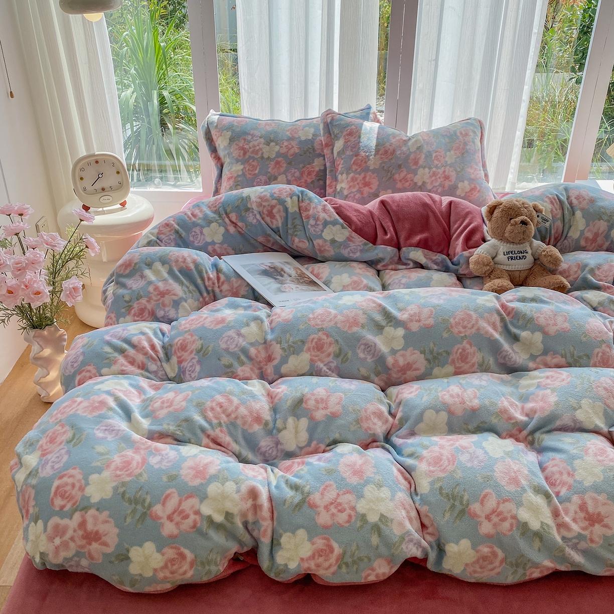 91家纺网 家纺一手货源 找家纺 梵克保罗 2025新款A类高克重牛奶绒印花四件套（包含买家秀） 春色兰