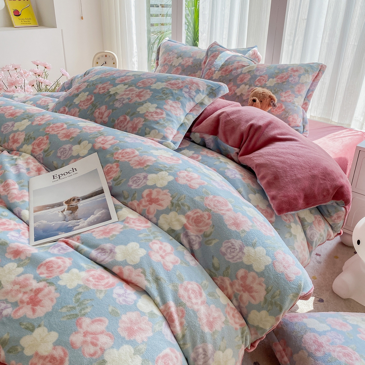 91家纺网 家纺一手货源 找家纺 梵克保罗 2025新款A类高克重牛奶绒印花四件套（包含买家秀） 春色兰