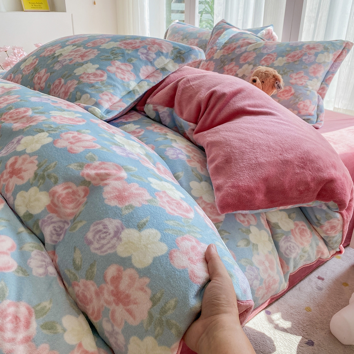 91家纺网 家纺一手货源 找家纺 梵克保罗 2025新款A类高克重牛奶绒印花四件套（包含买家秀） 春色兰