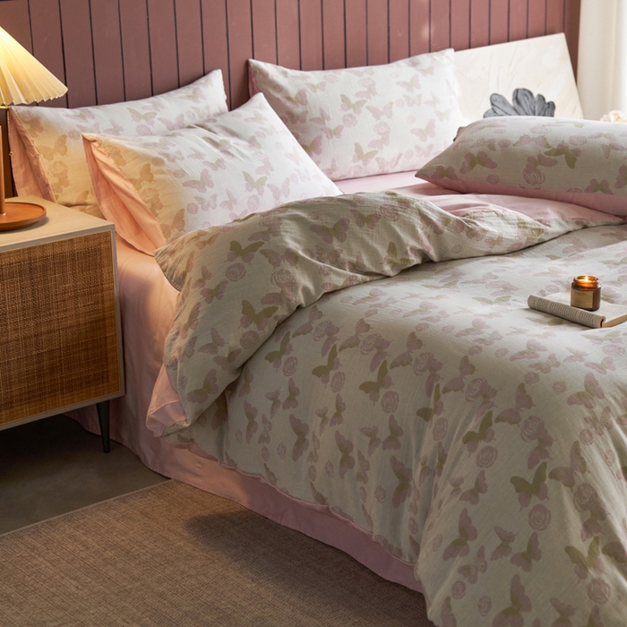 91家纺网 家纺一手货源 找家纺 （总）宜代光年 2025新款彩色色织大提花纱布四件套