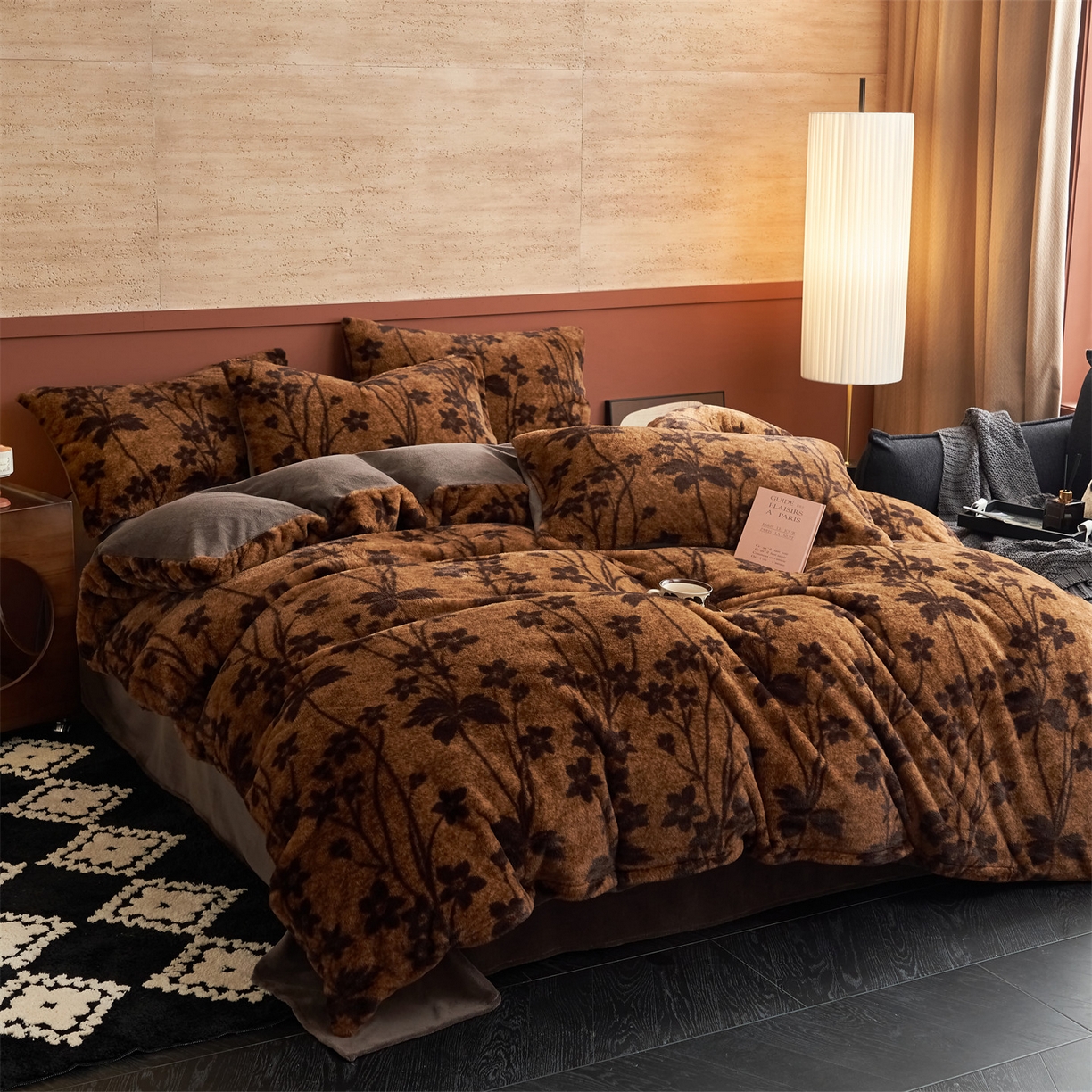 91家纺网 家纺一手货源 找家纺 金鹰 2025新款暖肤兔毛绒四件套牛奶绒四件套 繁花