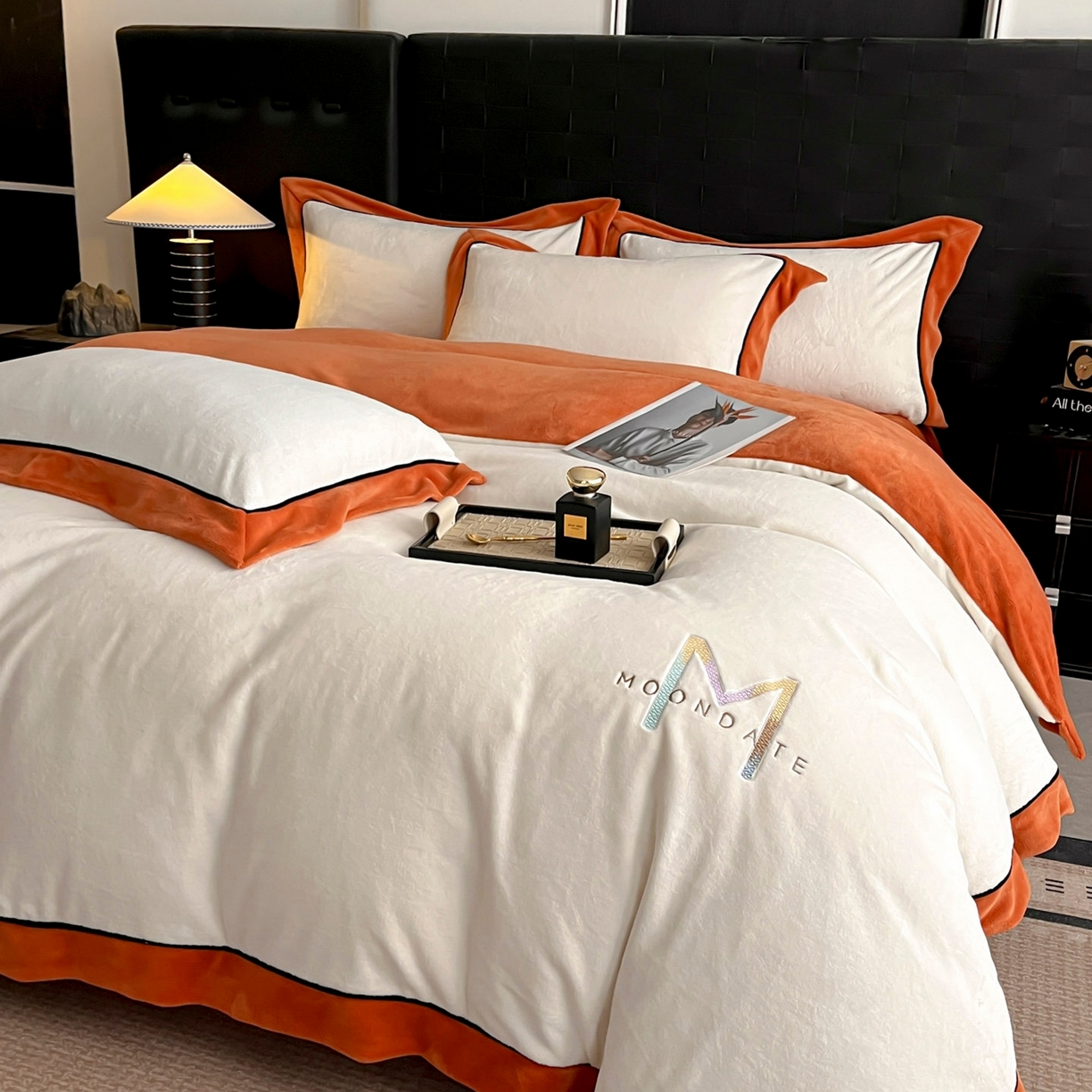 遇见家居生活馆 2025新款A类牛奶绒玛利亚绒宽边四件套（控价：标准178，加大188，床笠款183） 奶昔白+亚麻驼