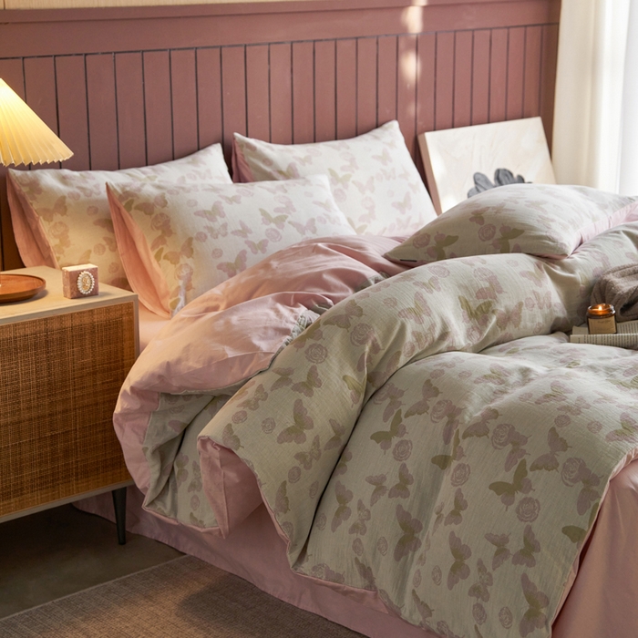 91家纺网 家纺一手货源 找家纺 （总）宜代光年 2025新款彩色色织大提花纱布四件套