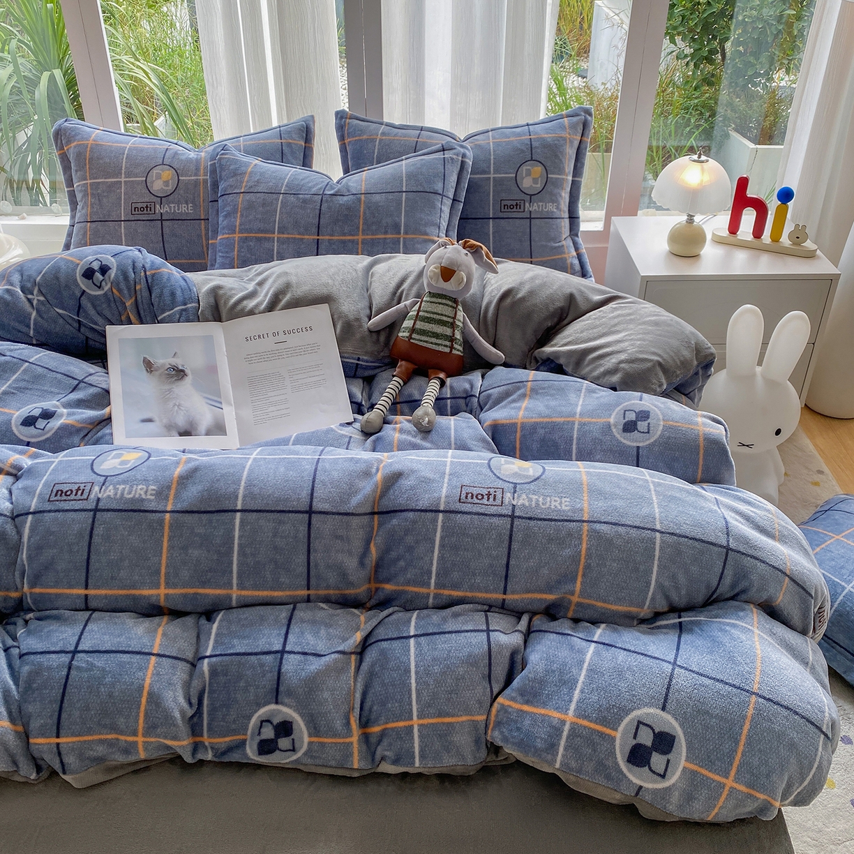 91家纺网 家纺一手货源 找家纺 梵克保罗 2025新款A类高克重牛奶绒印花四件套（包含买家秀） 蓝格蓝