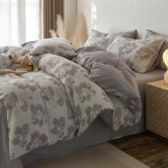 91家纺网 家纺一手货源 找家纺 宜代光年 2025新款彩色色织大提花纱布四件套 南湘-白