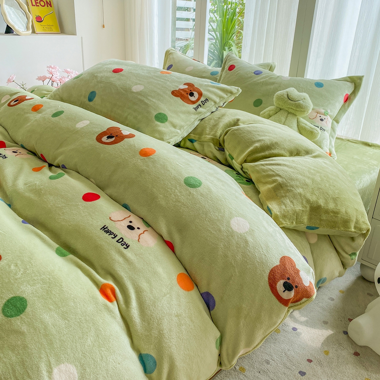 91家纺网 家纺一手货源 找家纺 梵克保罗 2025新款A类高克重牛奶绒印花四件套（包含买家秀） 童年绿