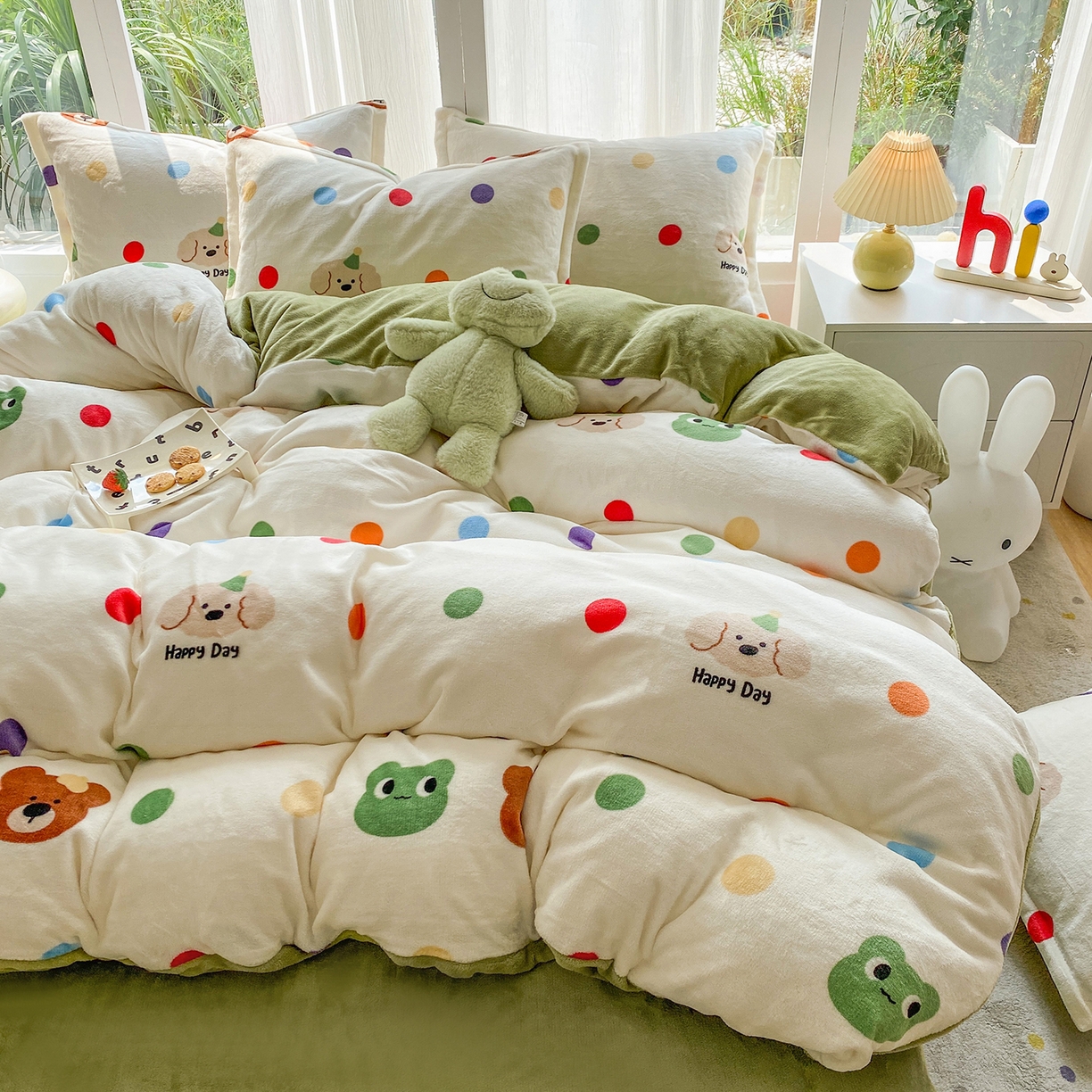 91家纺网 家纺一手货源 找家纺 梵克保罗 2025新款A类高克重牛奶绒印花四件套（包含买家秀） 童年米白