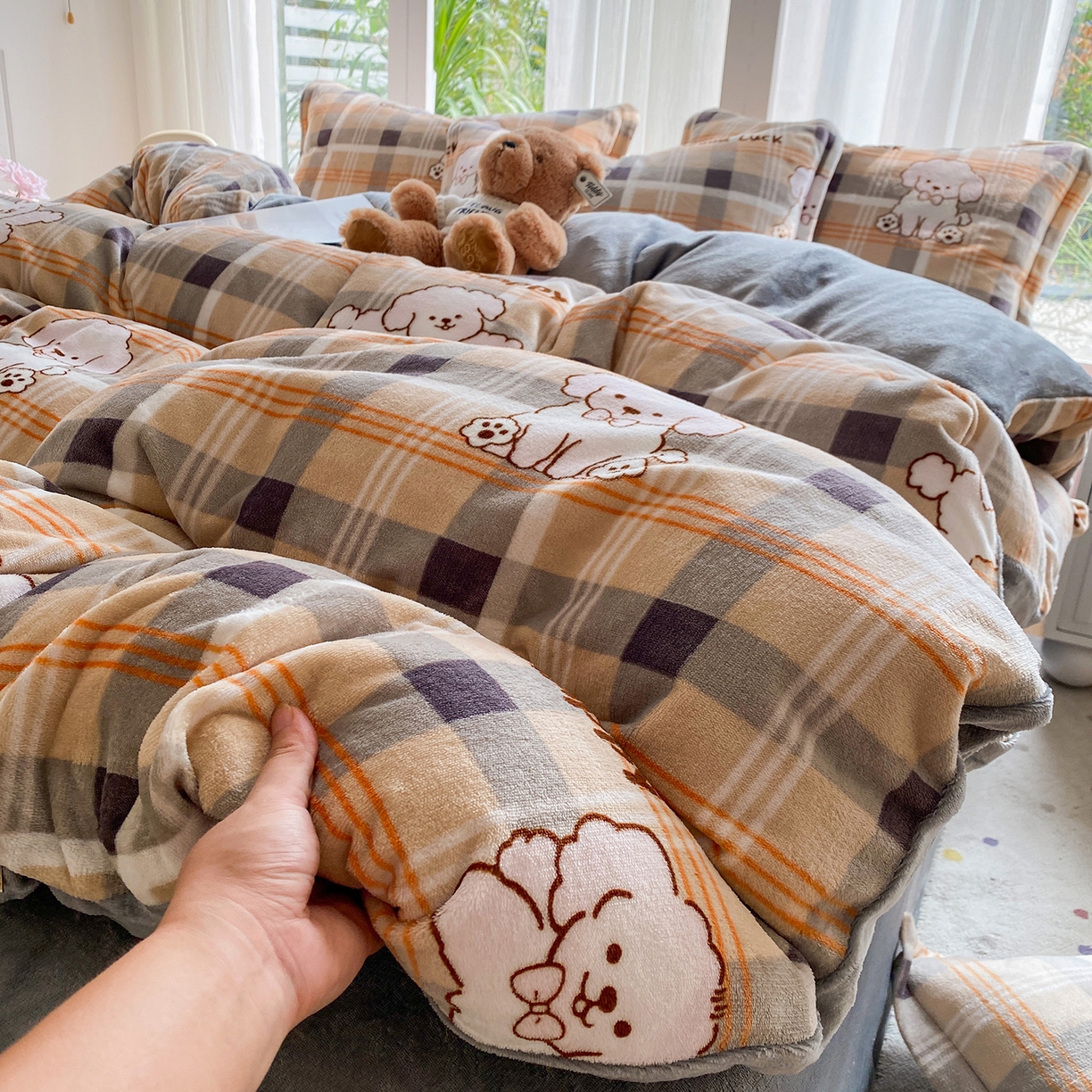 梵克保罗 2025新款A类高克重牛奶绒印花四件套（包含买家秀） 顽皮狗咖