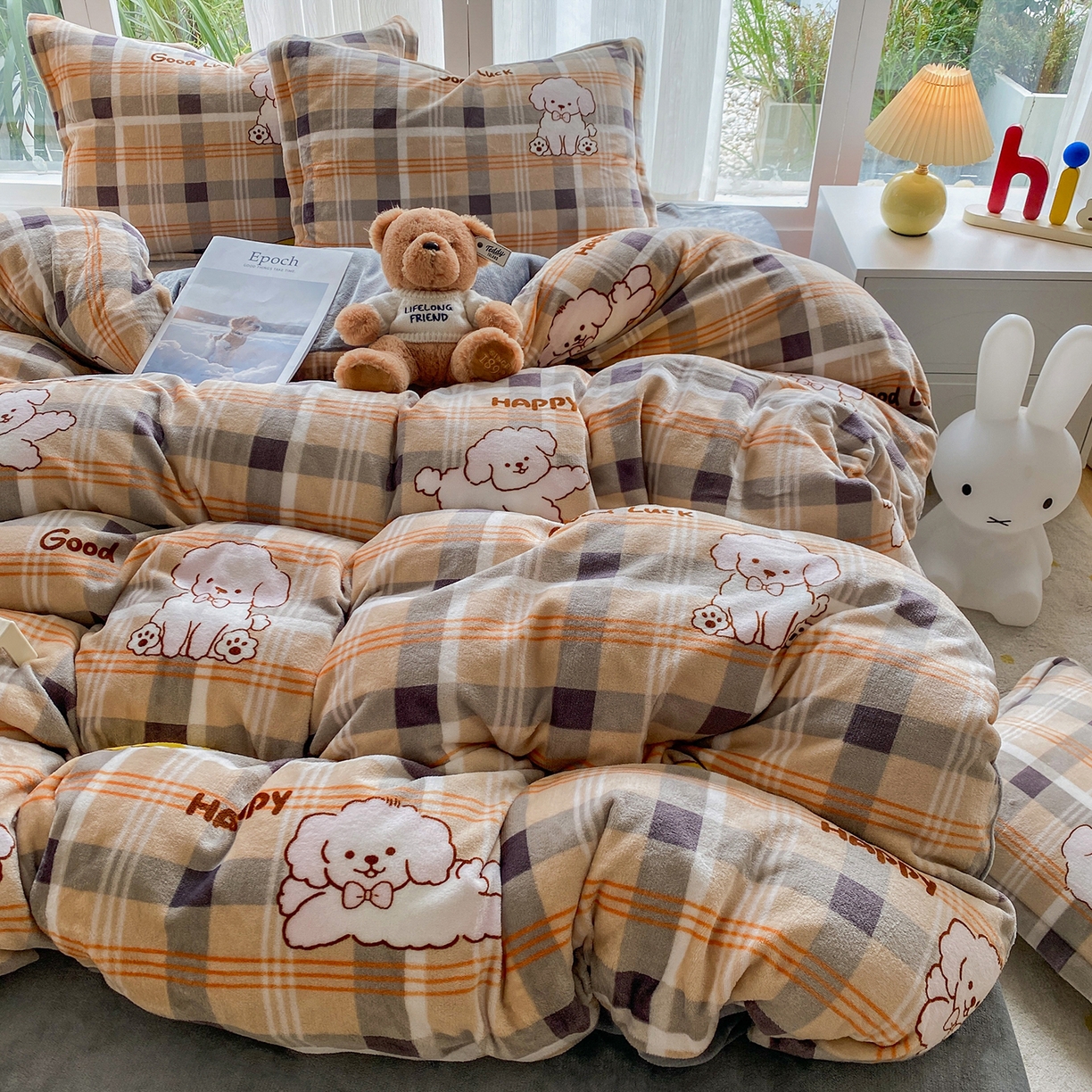 91家纺网 家纺一手货源 找家纺 梵克保罗 2025新款A类高克重牛奶绒印花四件套（包含买家秀） 顽皮狗咖