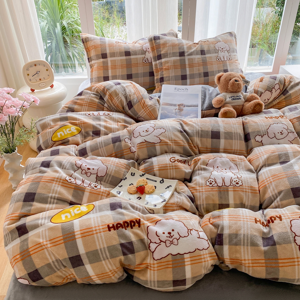 91家纺网 家纺一手货源 找家纺 梵克保罗 2025新款A类高克重牛奶绒印花四件套（包含买家秀） 顽皮狗咖