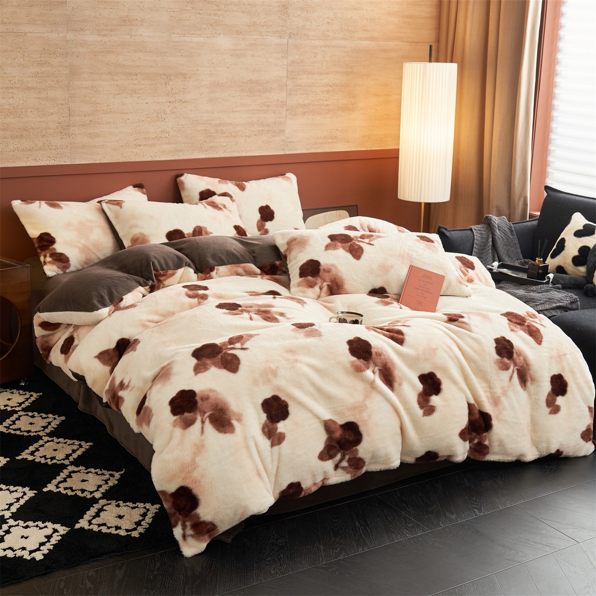 91家纺网 家纺一手货源 找家纺 金鹰 2025新款暖肤兔毛绒四件套牛奶绒四件套 悠悠花语