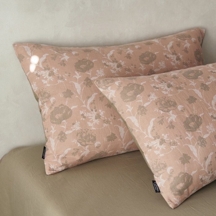 91家纺网 家纺一手货源 找家纺 宜代光年 2025新款彩色色织大提花纱布四件套 花枝棠-粉