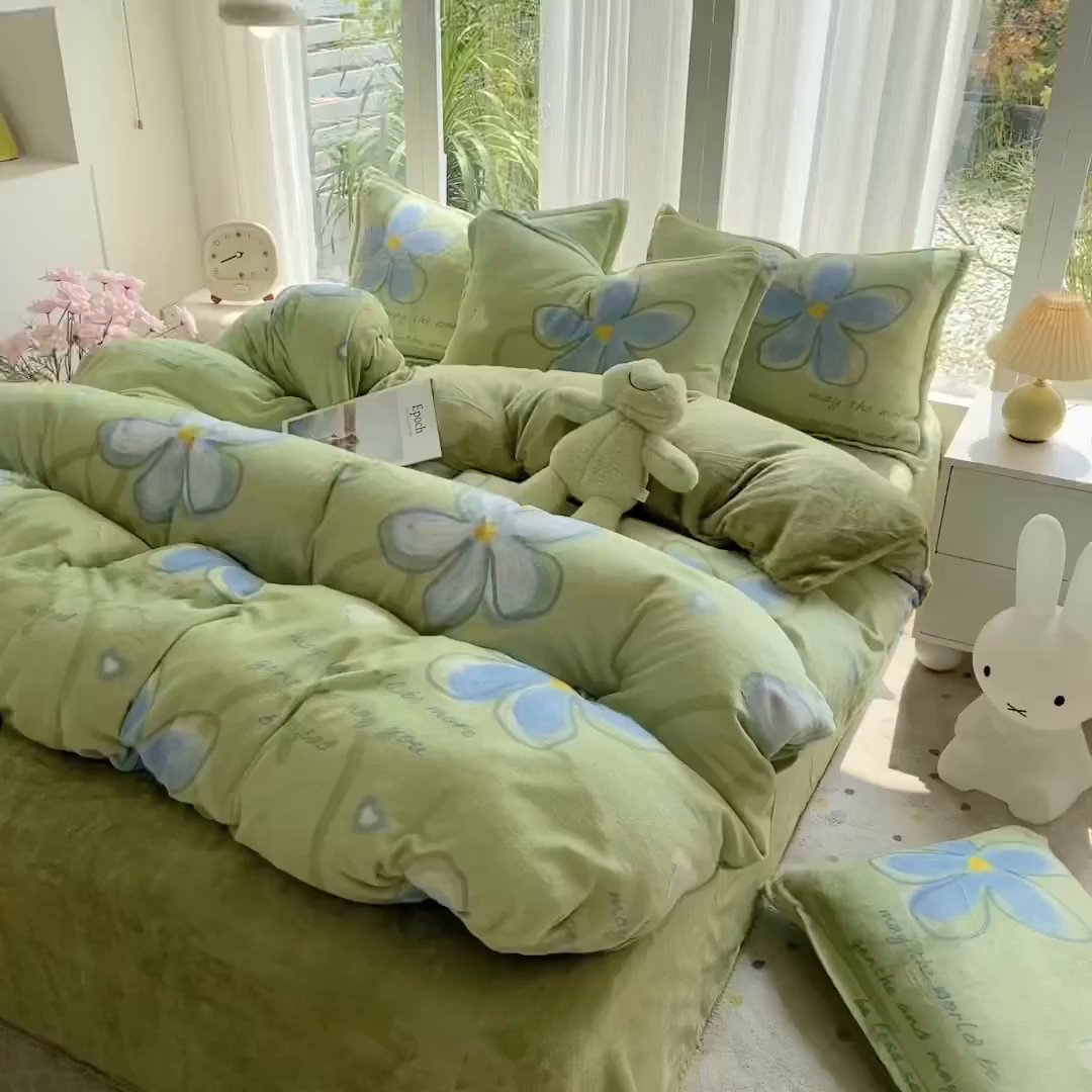 91家纺网 家纺一手货源 找家纺 梵克保罗 2025新款A类高克重牛奶绒印花四件套（包含买家秀） 心花路放