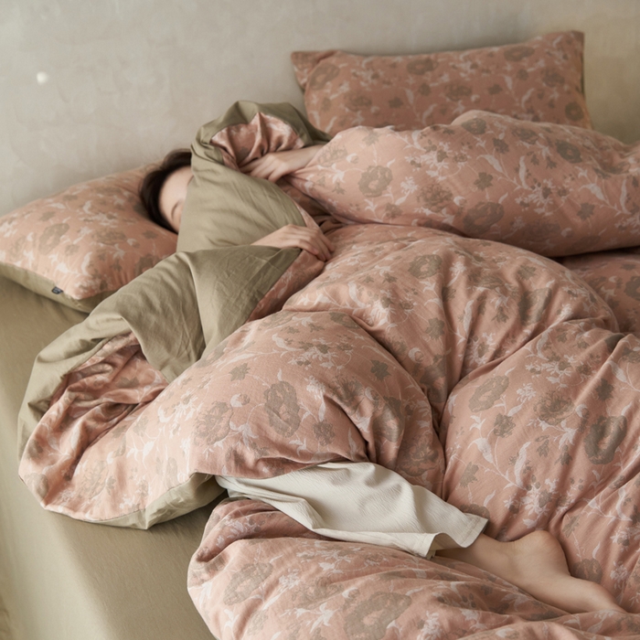 91家纺网 家纺一手货源 找家纺 宜代光年 2025新款彩色色织大提花纱布四件套 花枝棠-粉