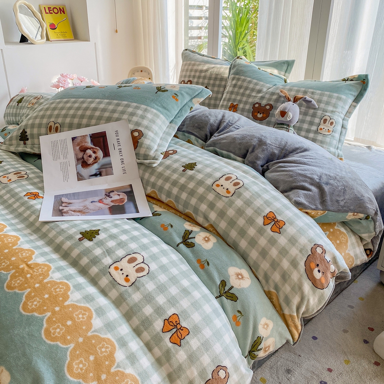 91家纺网 家纺一手货源 找家纺 梵克保罗 2025新款A类高克重牛奶绒印花四件套（包含买家秀） 熊兔花园兰