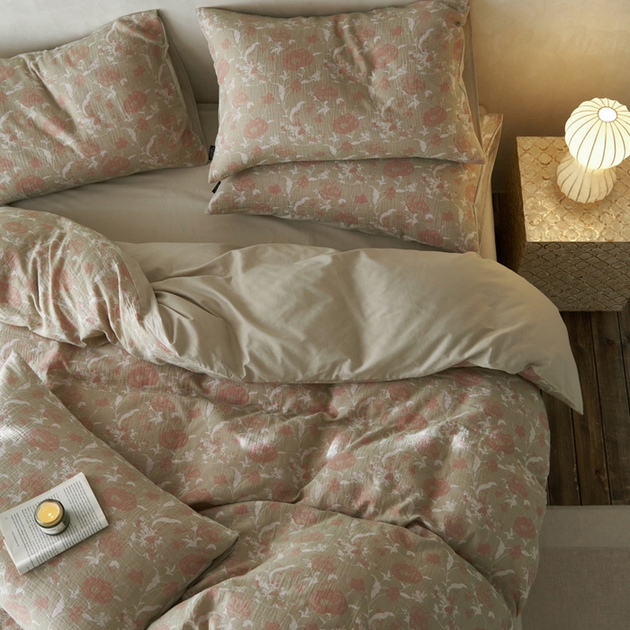 91家纺网 家纺一手货源 找家纺 宜代光年 2025新款彩色色织大提花纱布四件套 花枝棠-绿