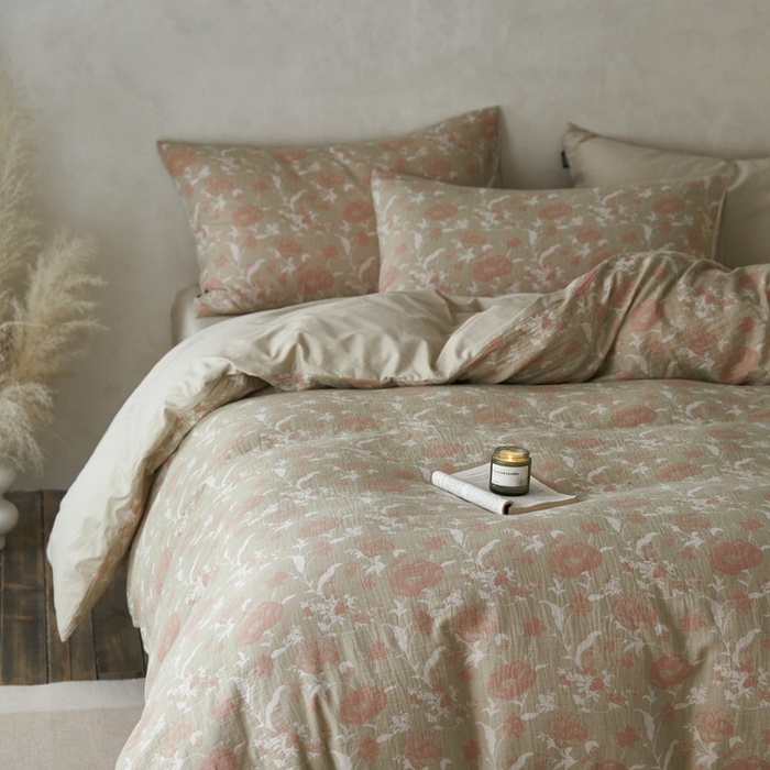 91家纺网 家纺一手货源 找家纺 宜代光年 2025新款彩色色织大提花纱布四件套 花枝棠-绿