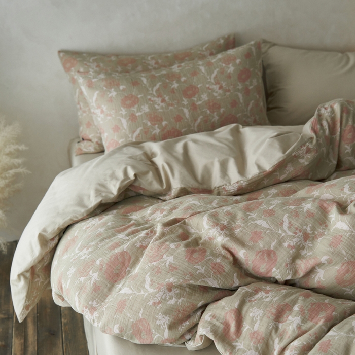 91家纺网 家纺一手货源 找家纺 宜代光年 2025新款彩色色织大提花纱布四件套 花枝棠-绿