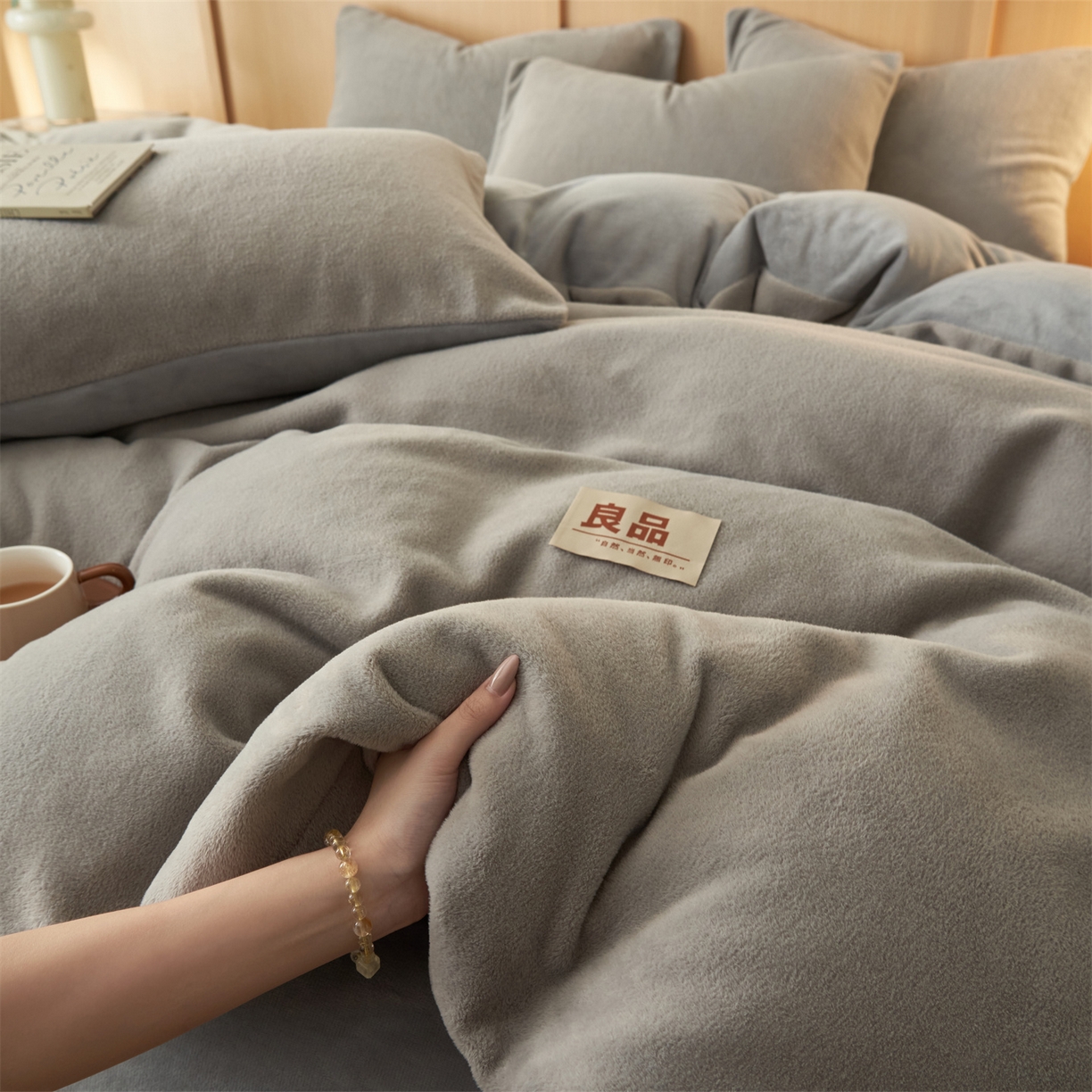 91家纺网 家纺一手货源 找家纺 金鹰 2025新款羊驼绒牛奶绒四件套加厚保暖绒套件被套 羊驼绒-浅灰